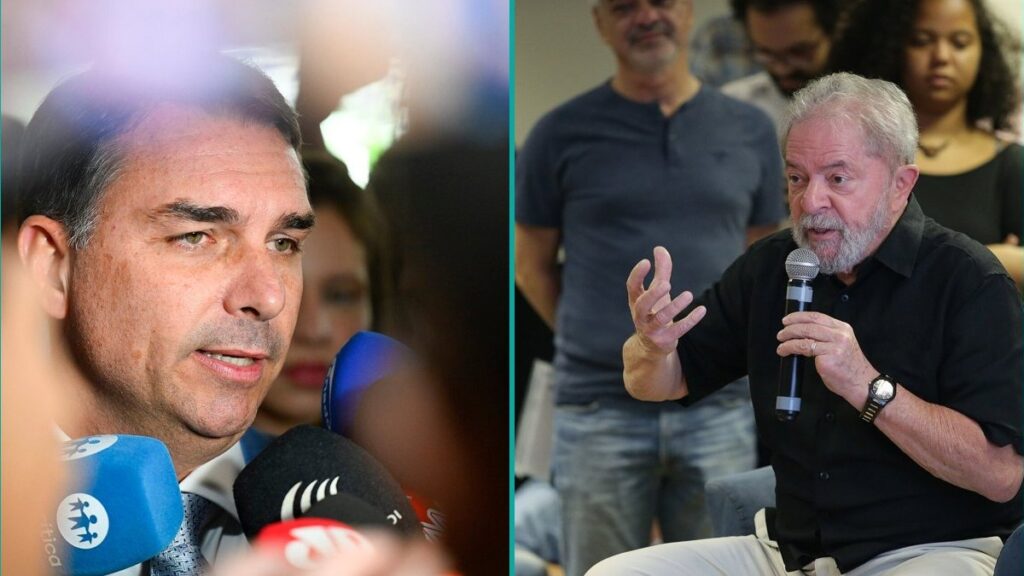 Flávio Bolsonaro (PL), à esquerda, e Lula (PT), à direita